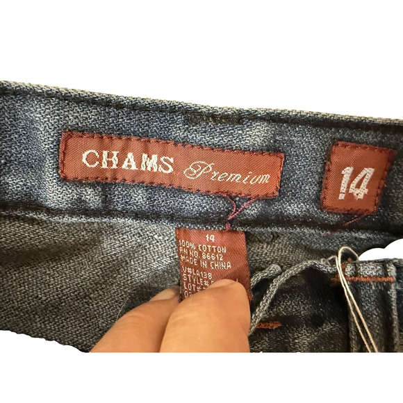 Chams Jeans Girls Size 14 Skinny Slim 506 Distressed Y2K Embroidered Pockets Hit - Picture 3 of 9